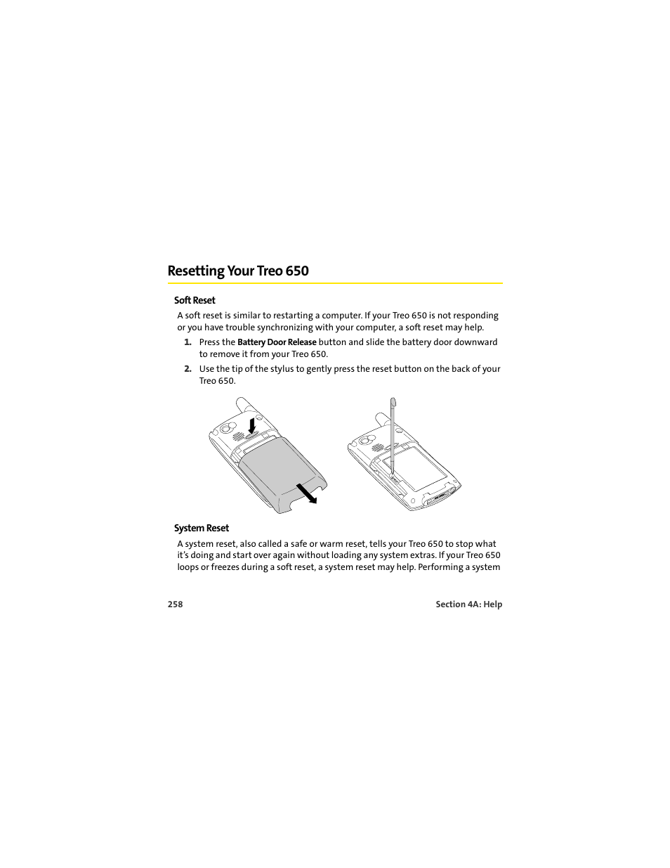 Resetting your treo 650 | Palm 650 User Manual | Page 270 / 388