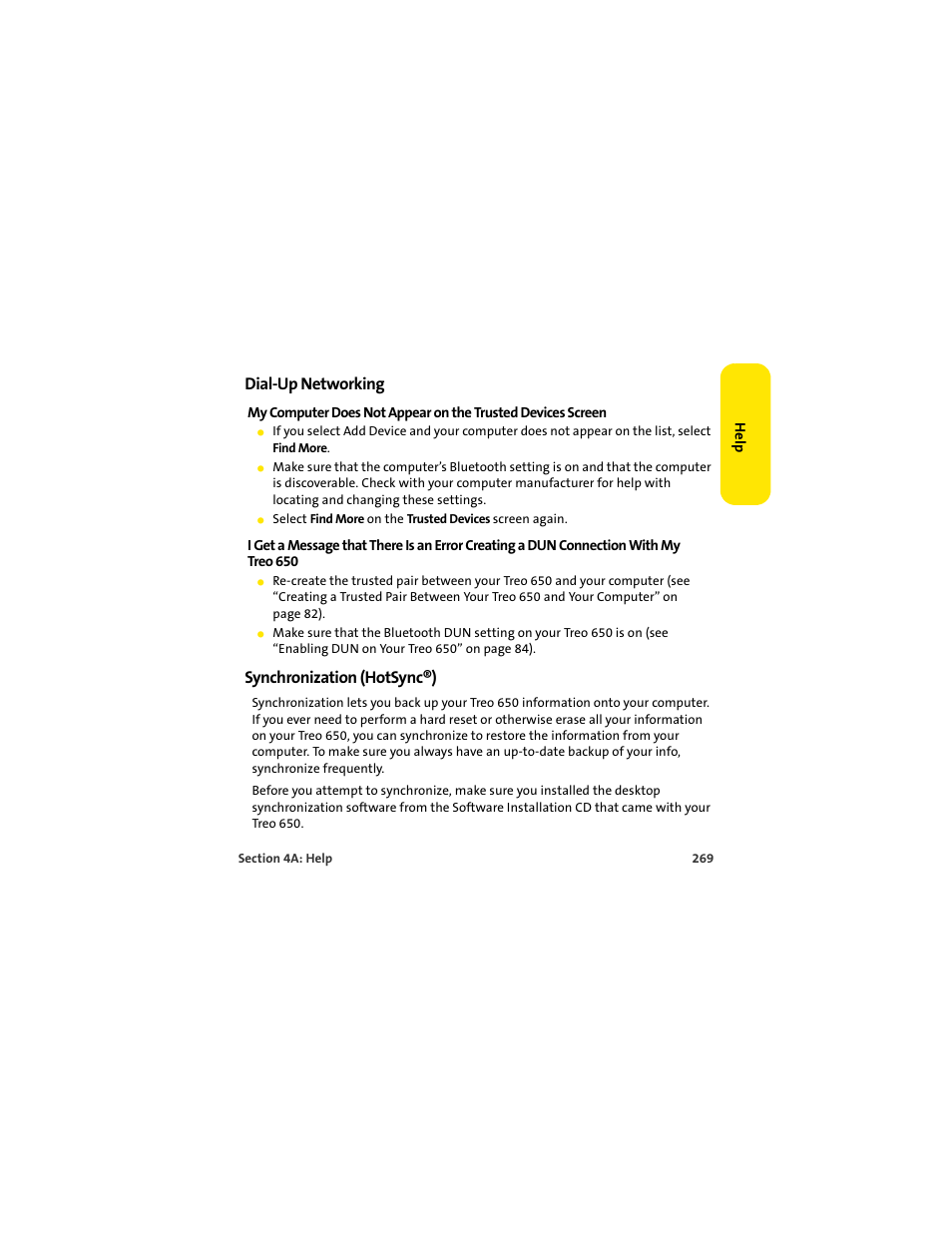 Dial-up networking, Synchronization (hotsync®) | Palm 650 User Manual | Page 281 / 388