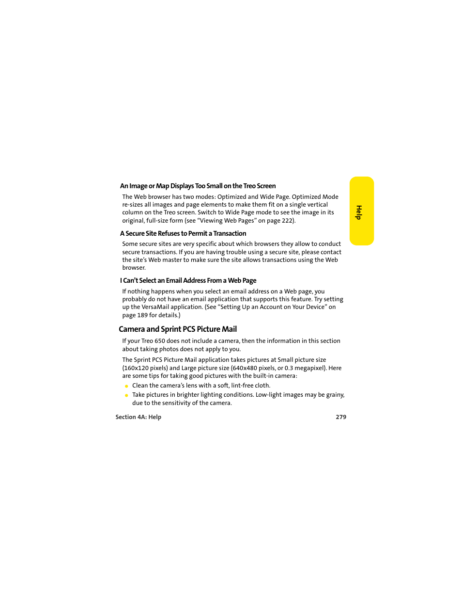 Camera and sprint pcs picture mail | Palm 650 User Manual | Page 291 / 388