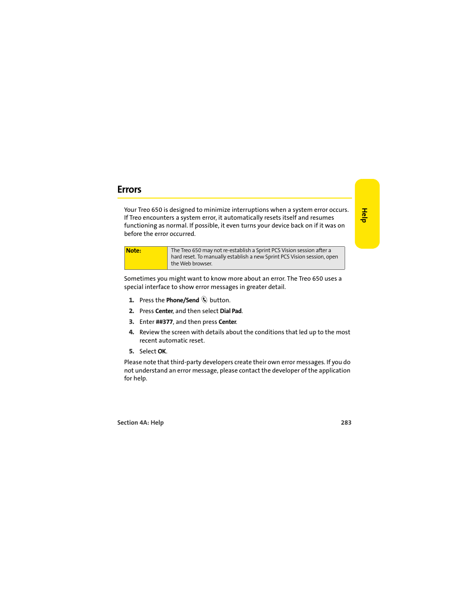 Errors | Palm 650 User Manual | Page 295 / 388