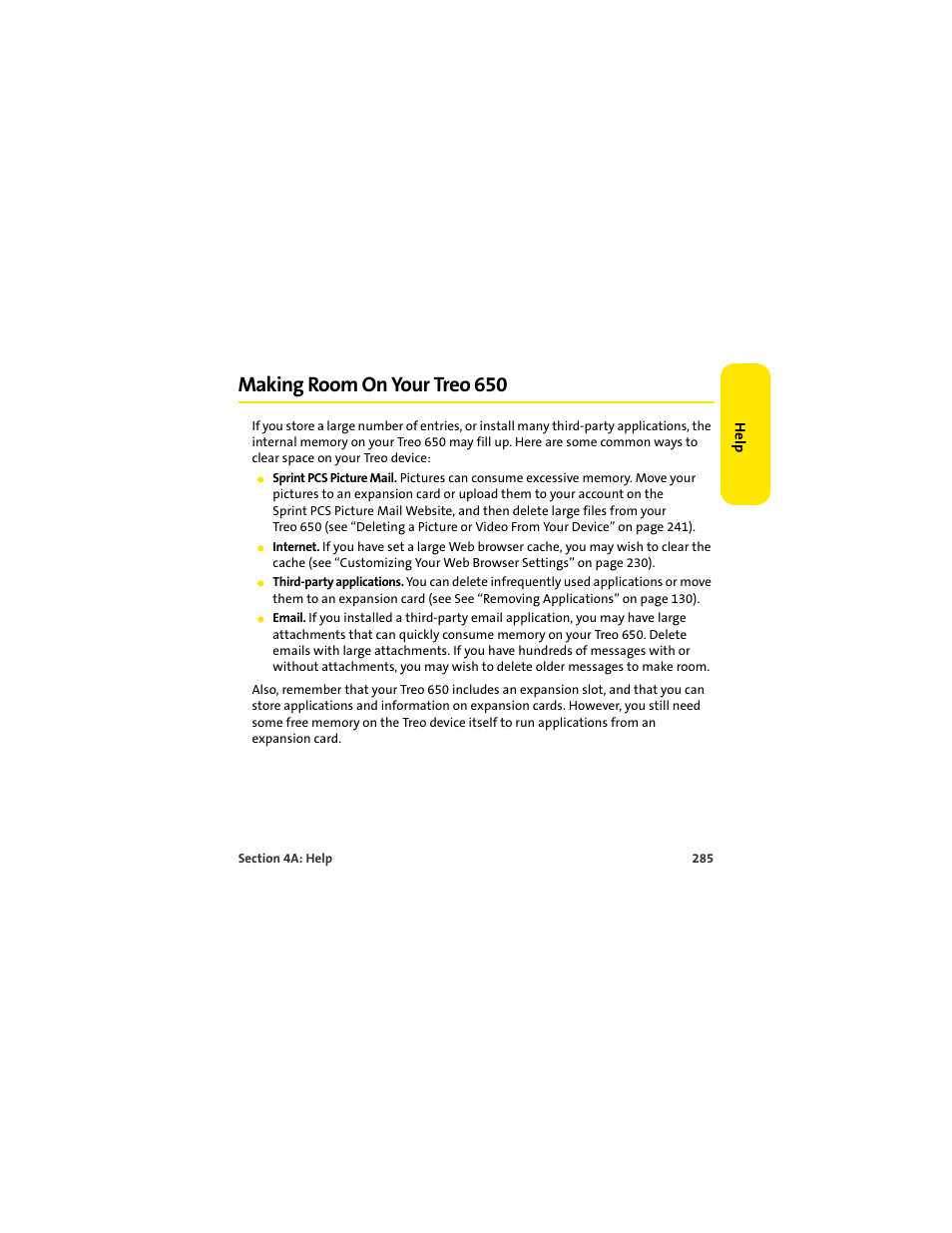 Making room on your treo 650 | Palm 650 User Manual | Page 297 / 388