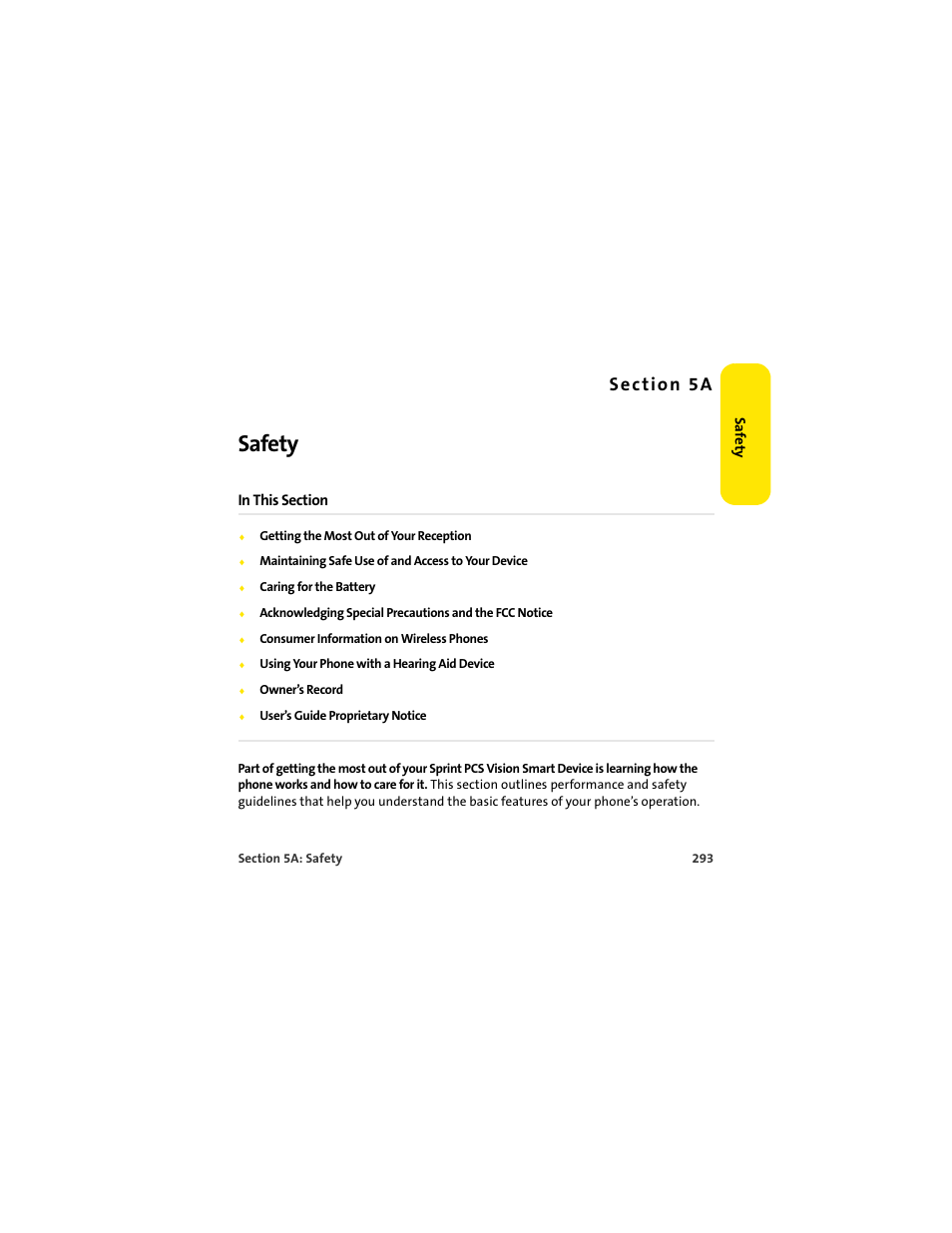 Section 5a safety, 5a. safety, Safety | S e c ti o n 5 a | Palm 650 User Manual | Page 305 / 388