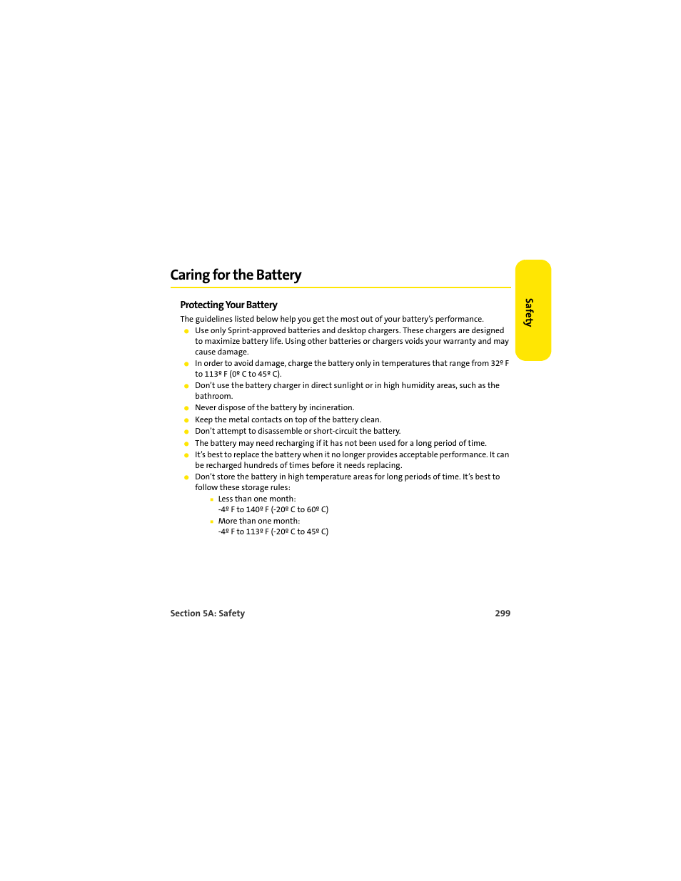 Caring for the battery, Saf e ty, Protecting your battery | Palm 650 User Manual | Page 311 / 388