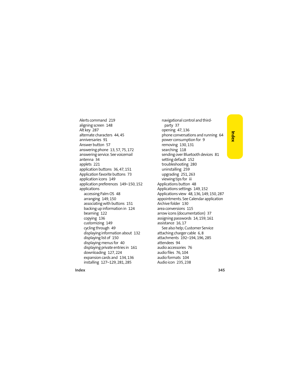 Palm 650 User Manual | Page 357 / 388