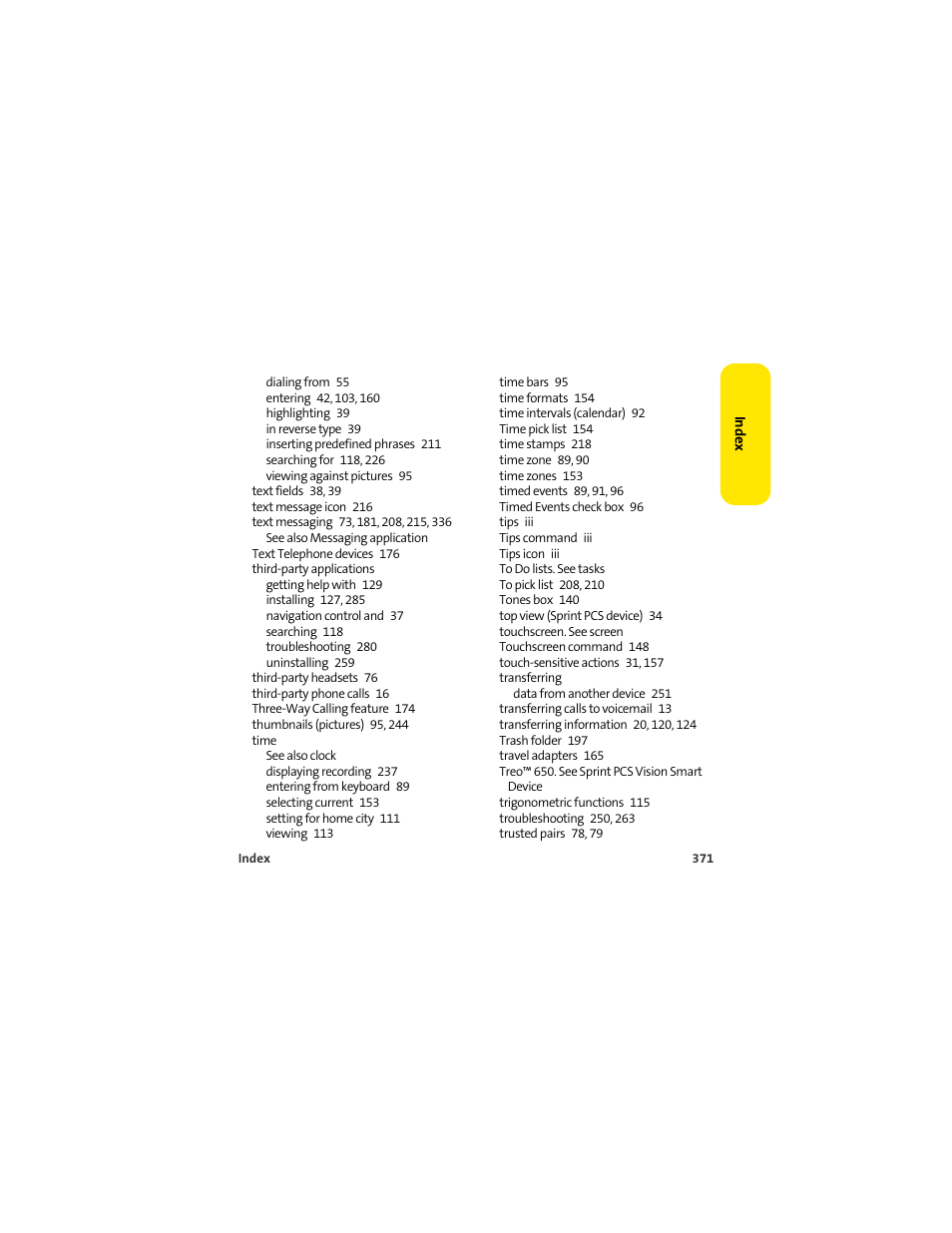 Palm 650 User Manual | Page 383 / 388