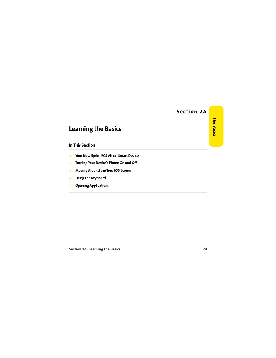 Section 2a learning the basics, 2a. learning the basics, Learning the basics | S e c ti o n 2 a | Palm 650 User Manual | Page 41 / 388