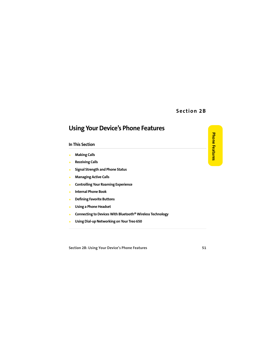 Section 2b using your device’s phone features, 2b. using your device’s phone features, Using your device’s phone features | Palm 650 User Manual | Page 63 / 388