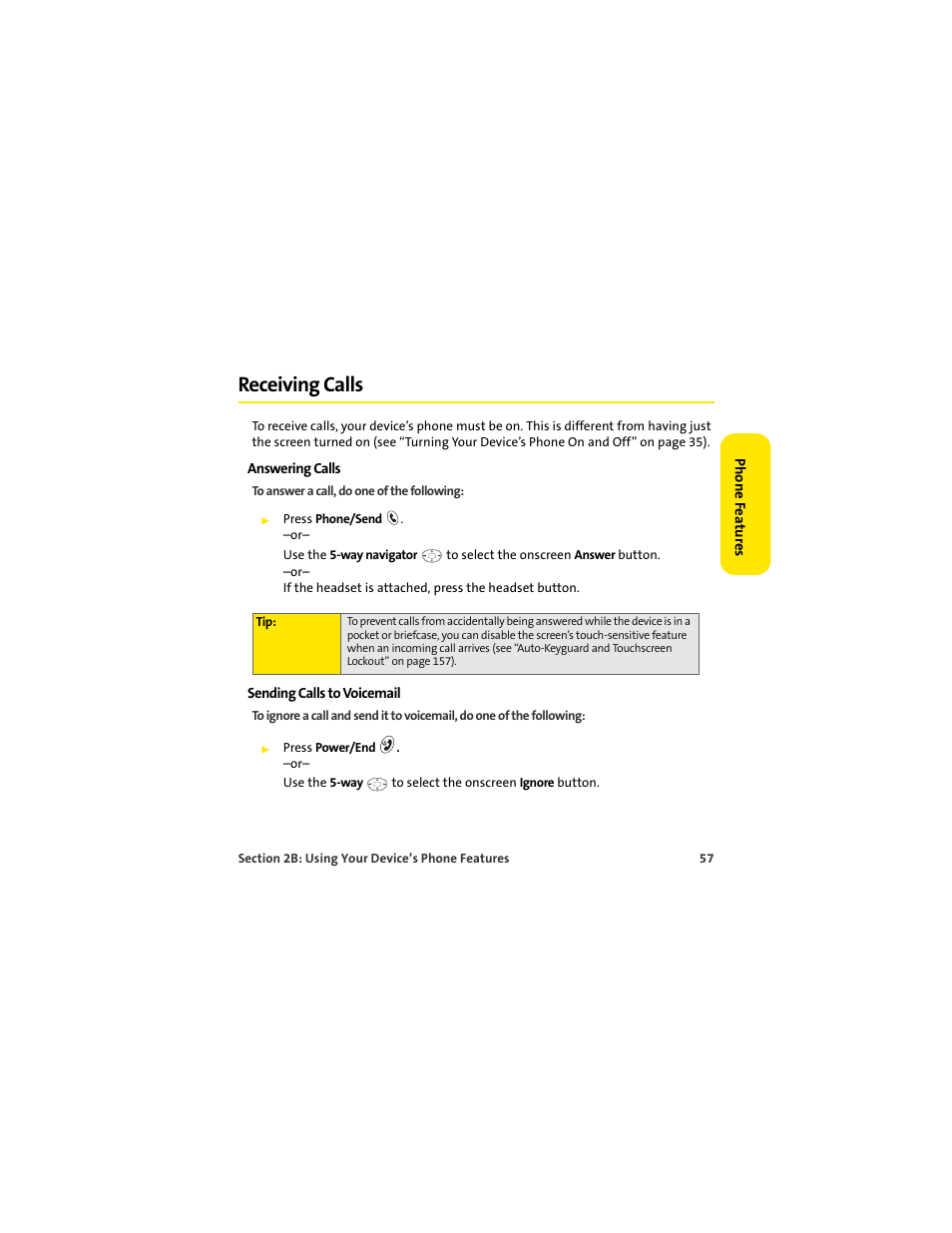 Receiving calls | Palm 650 User Manual | Page 69 / 388