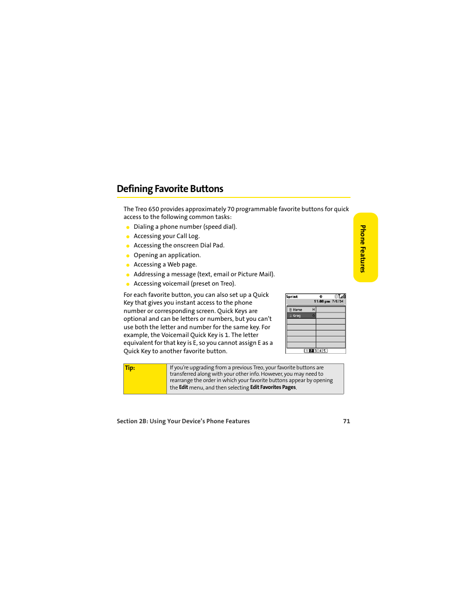 Defining favorite buttons | Palm 650 User Manual | Page 83 / 388