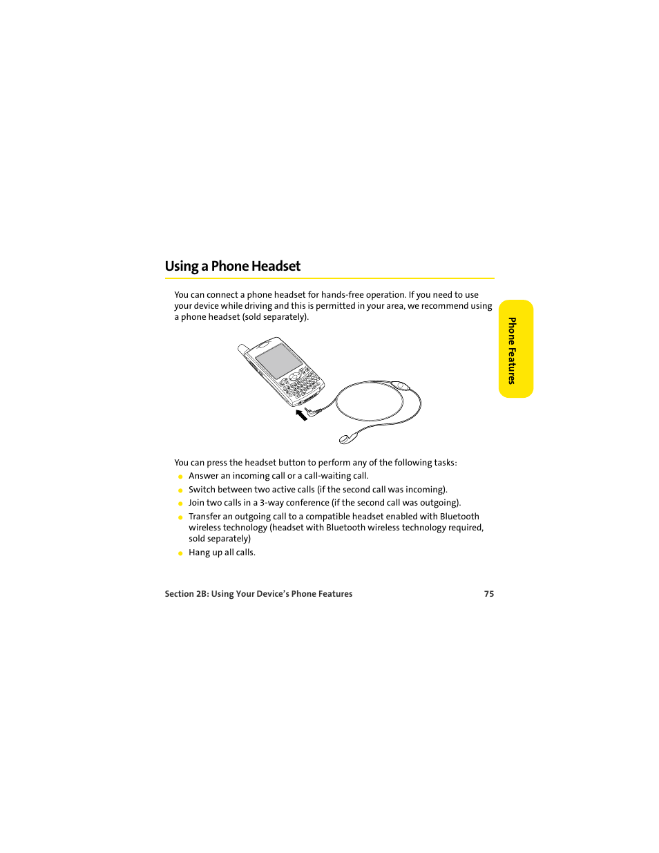 Using a phone headset | Palm 650 User Manual | Page 87 / 388