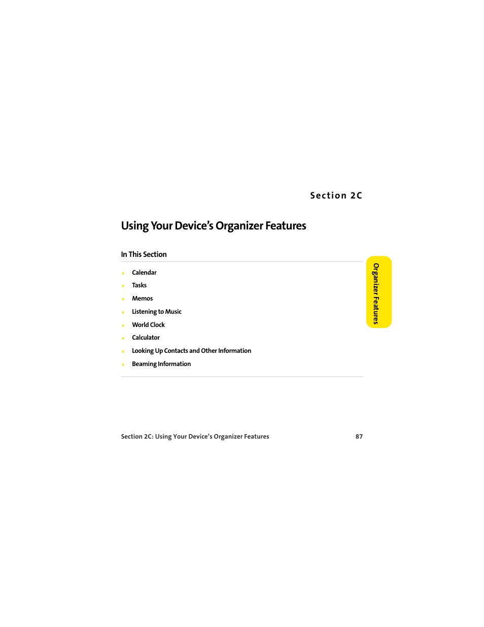 Section 2c using your device’s organizer features, 2c. using your device’s organizer features, Using your device’s organizer features | Palm 650 User Manual | Page 99 / 388