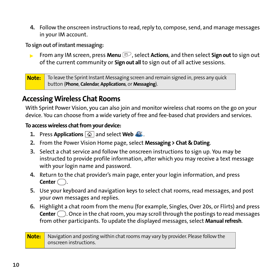 Accessing wireless chat rooms | Palm Smart Phone User Manual | Page 12 / 22