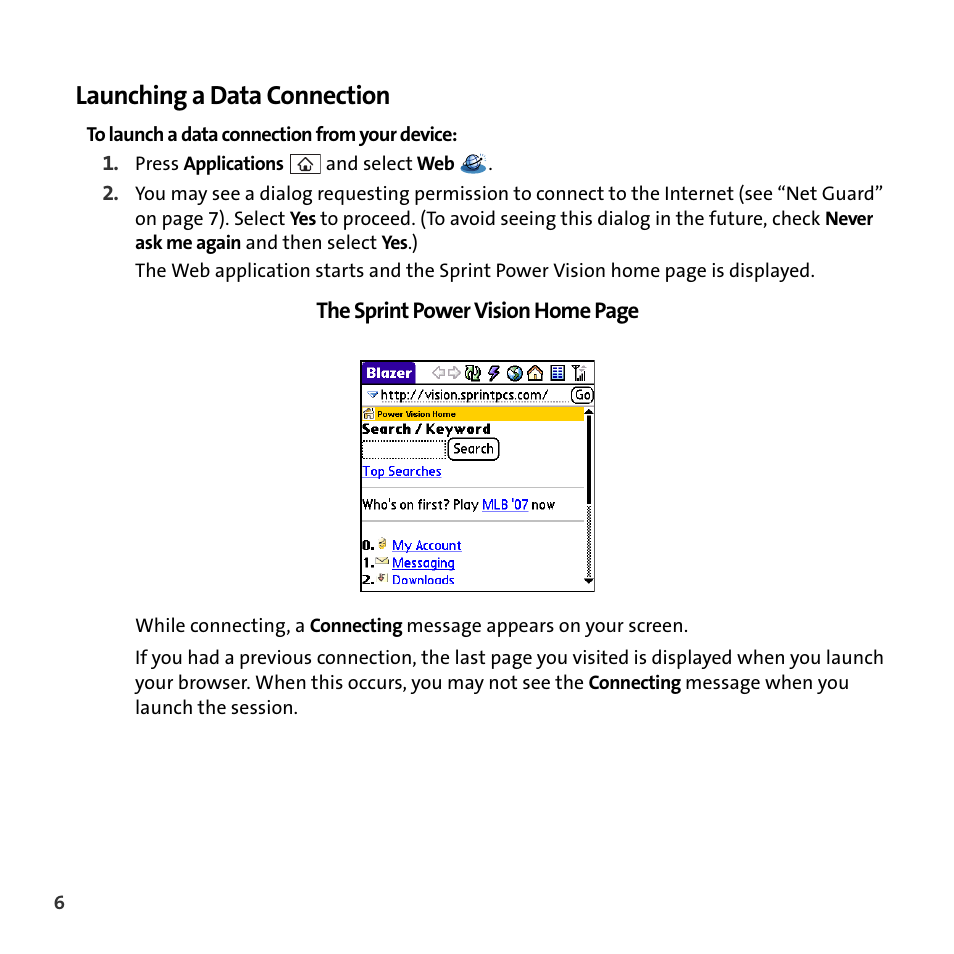 Launching a data connection | Palm Smart Phone User Manual | Page 8 / 22