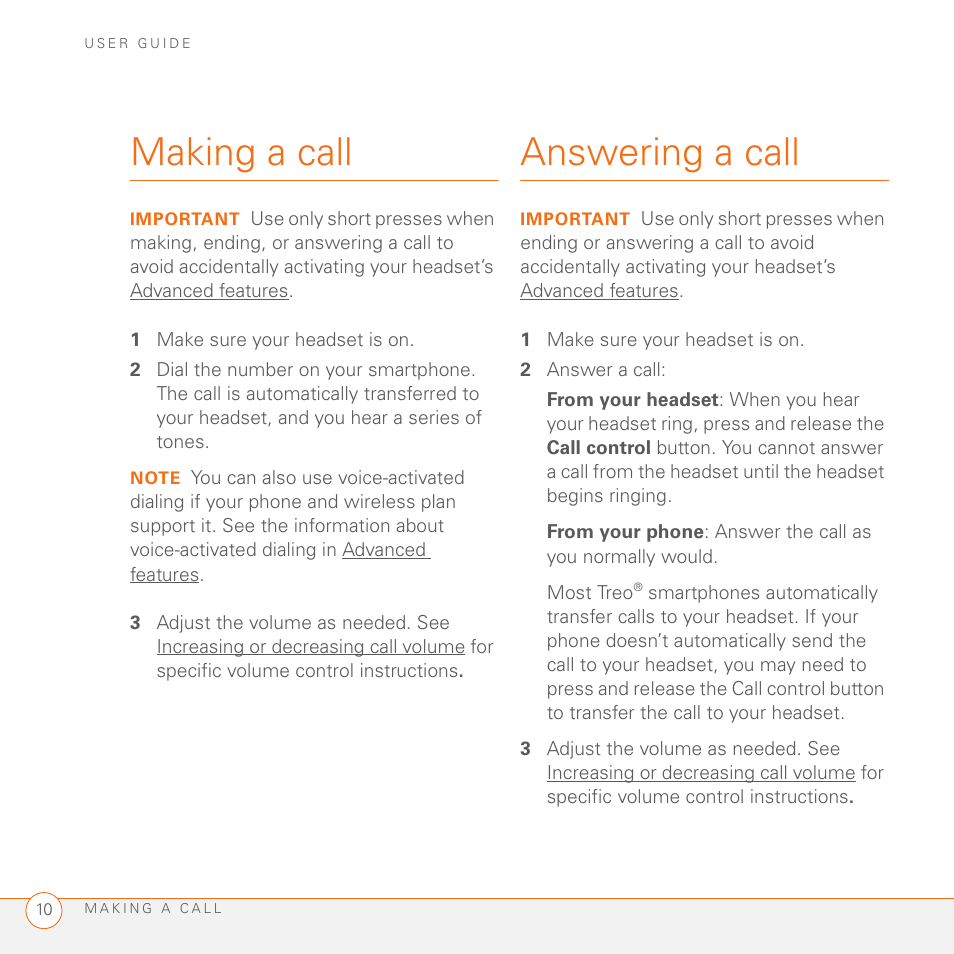 Making a call, Answering a call, Making a call answering a call | Palm Series 3 User Manual | Page 14 / 28