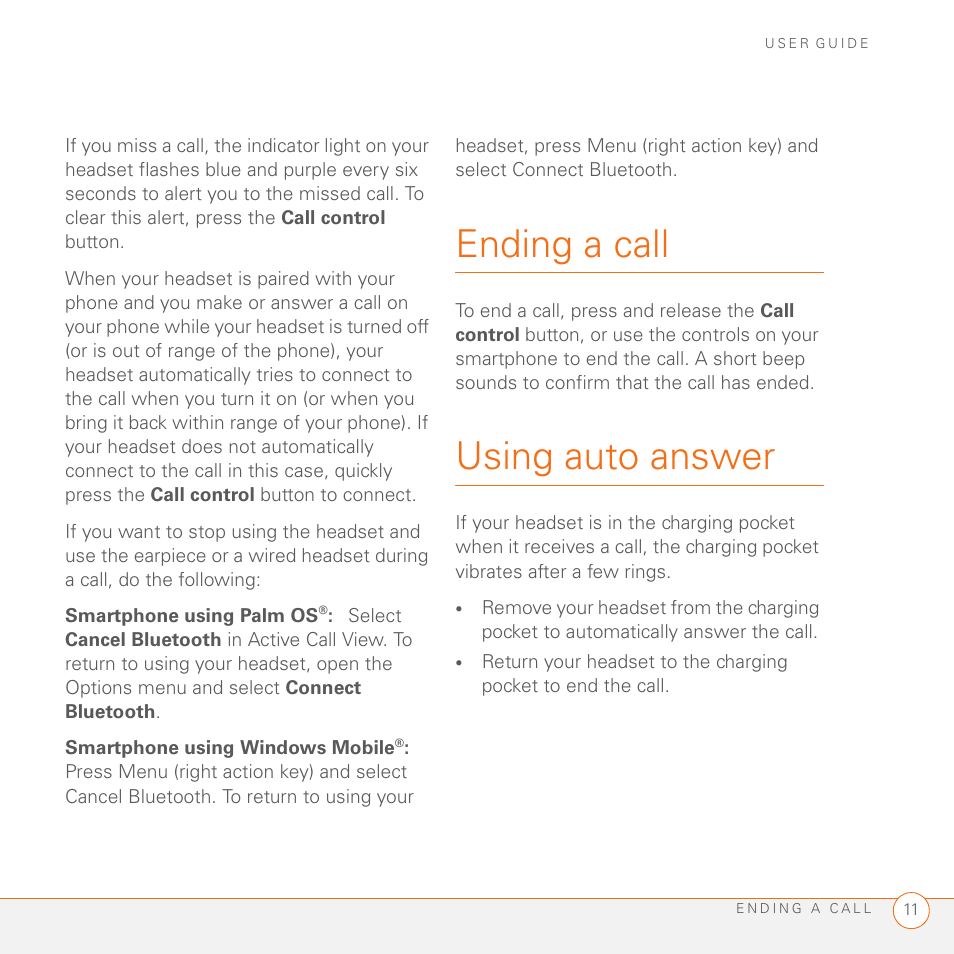 Ending a call, Using auto answer, Ending a call using auto answer | Palm Series 3 User Manual | Page 15 / 28