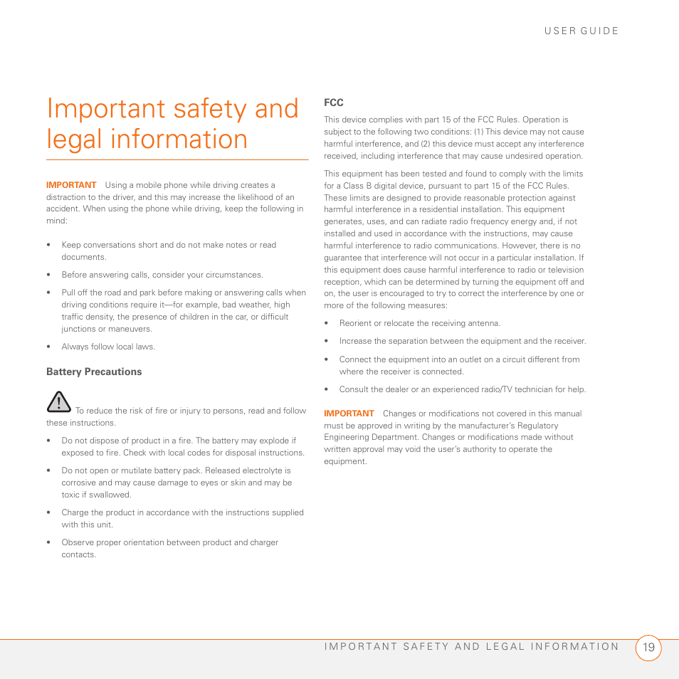 Important safety and legal information | Palm Series 3 User Manual | Page 23 / 28