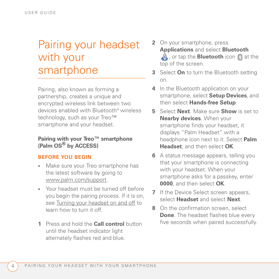 Pairing your headset with your smartphone | Palm Series 3 User Manual | Page 8 / 28