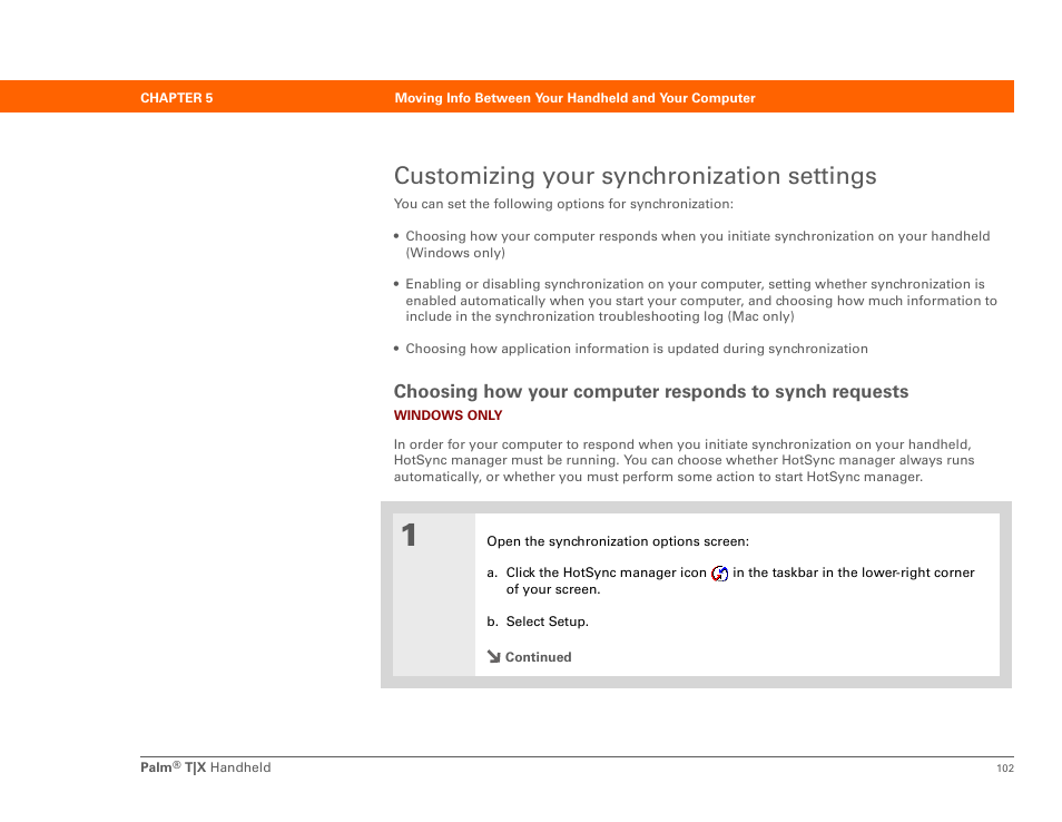 Customizing your synchronization settings | Palm TX User Manual | Page 124 / 690