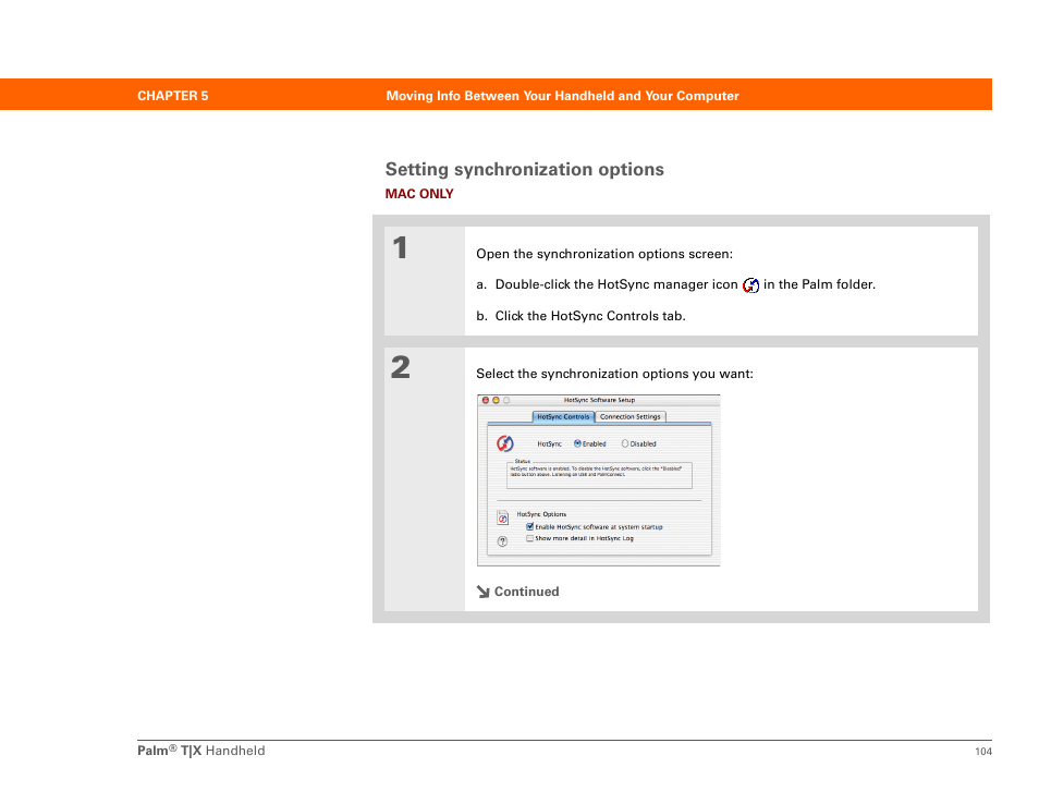 Setting synchronization options | Palm TX User Manual | Page 126 / 690