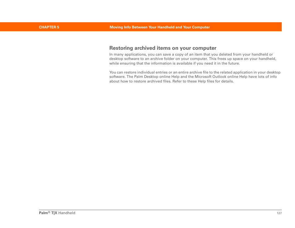 Restoring archived items on your computer | Palm TX User Manual | Page 149 / 690