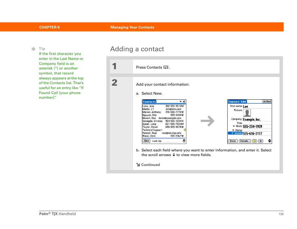 Adding a contact | Palm TX User Manual | Page 152 / 690