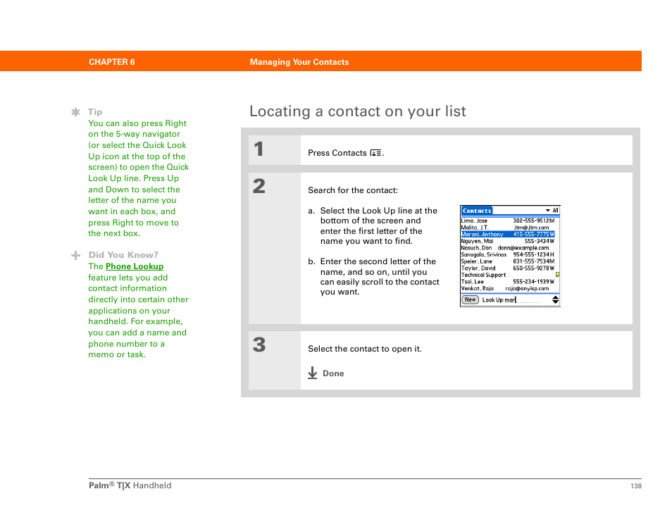 Locating a contact on your list | Palm TX User Manual | Page 160 / 690