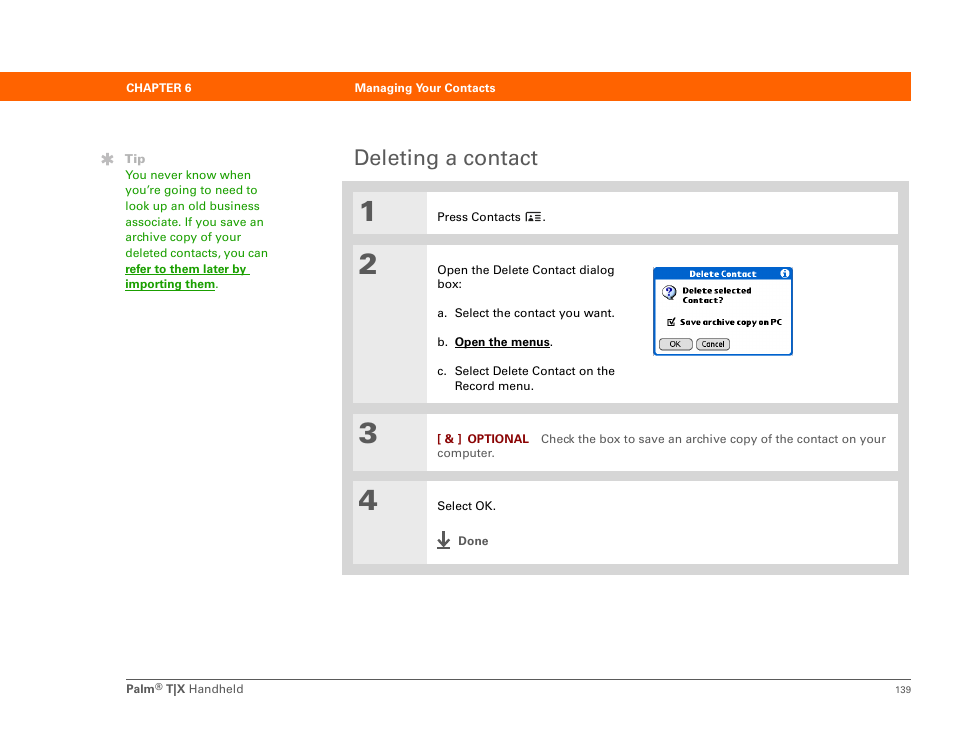 Deleting a contact | Palm TX User Manual | Page 161 / 690