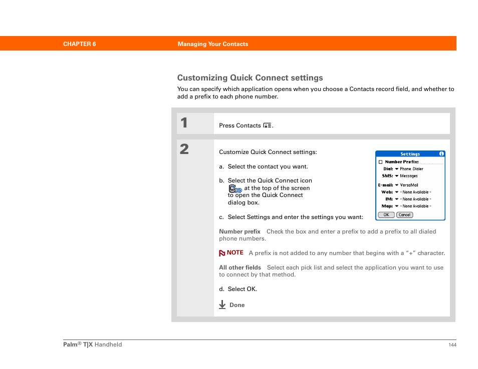 Customizing quick connect settings | Palm TX User Manual | Page 166 / 690