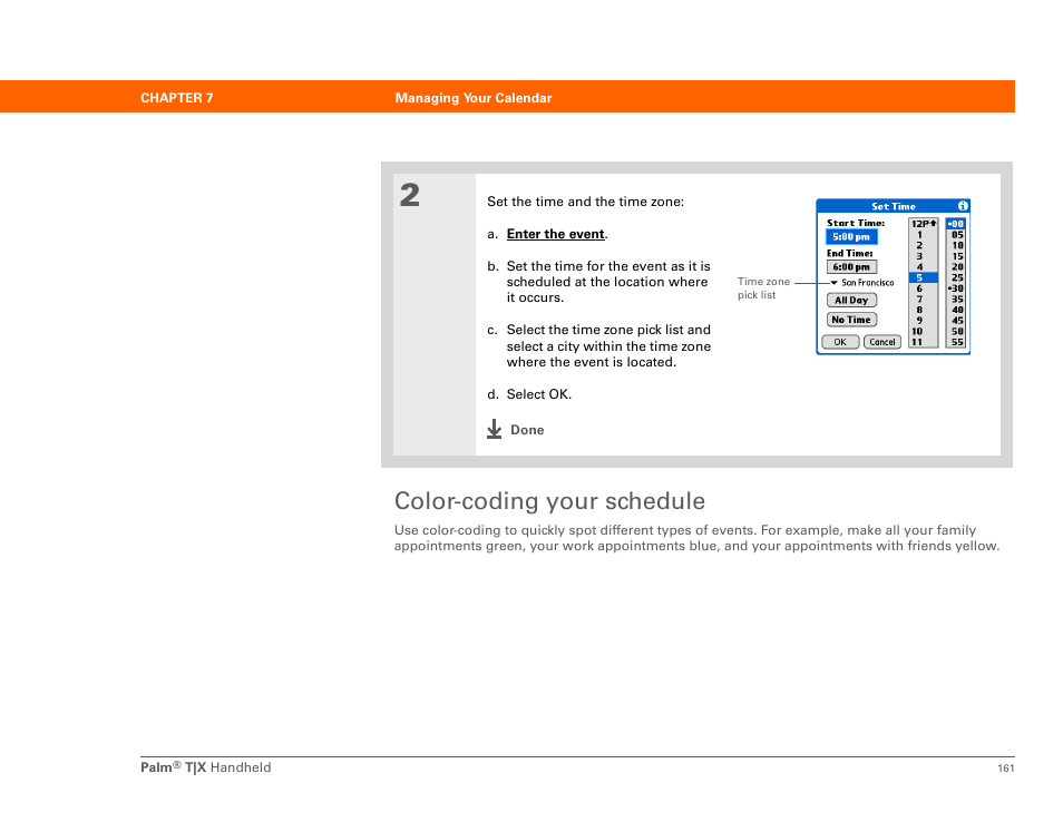 Color-coding your schedule, Color-code your calendar | Palm TX User Manual | Page 183 / 690