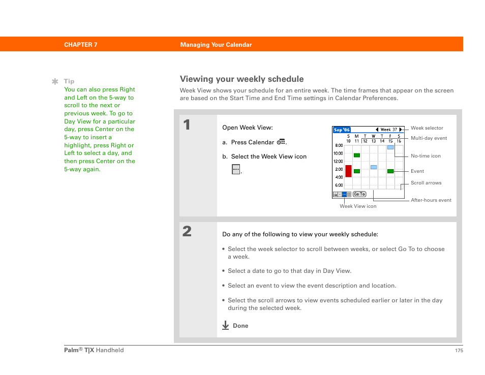 Viewing your weekly schedule | Palm TX User Manual | Page 197 / 690