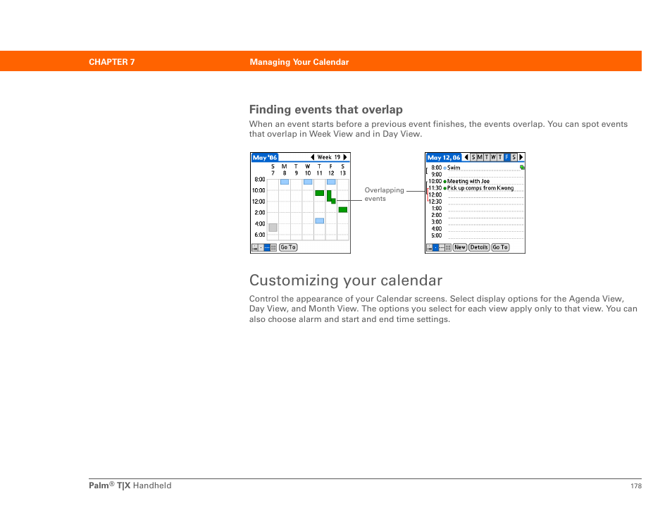 Customizing your calendar, Finding events that overlap | Palm TX User Manual | Page 200 / 690