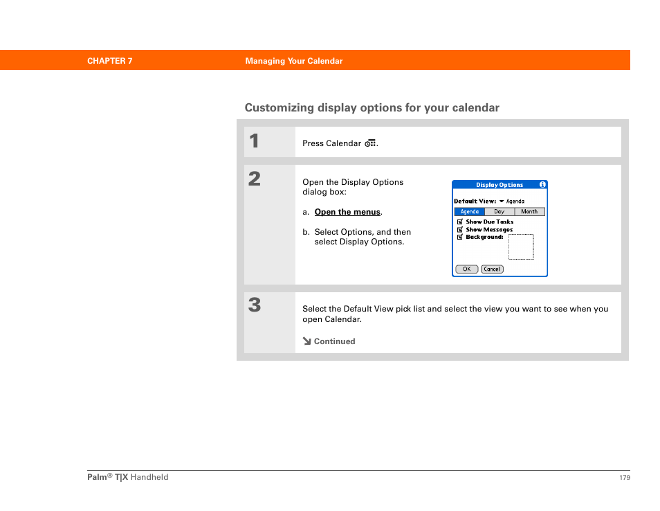 Customizing display options for your calendar | Palm TX User Manual | Page 201 / 690