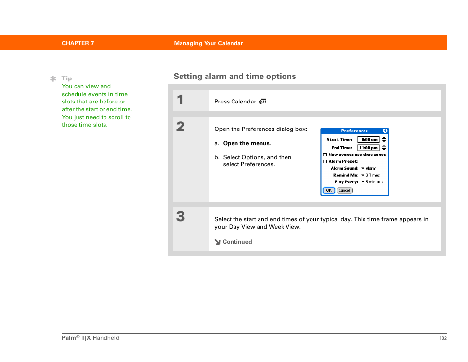 Setting alarm and time options | Palm TX User Manual | Page 204 / 690