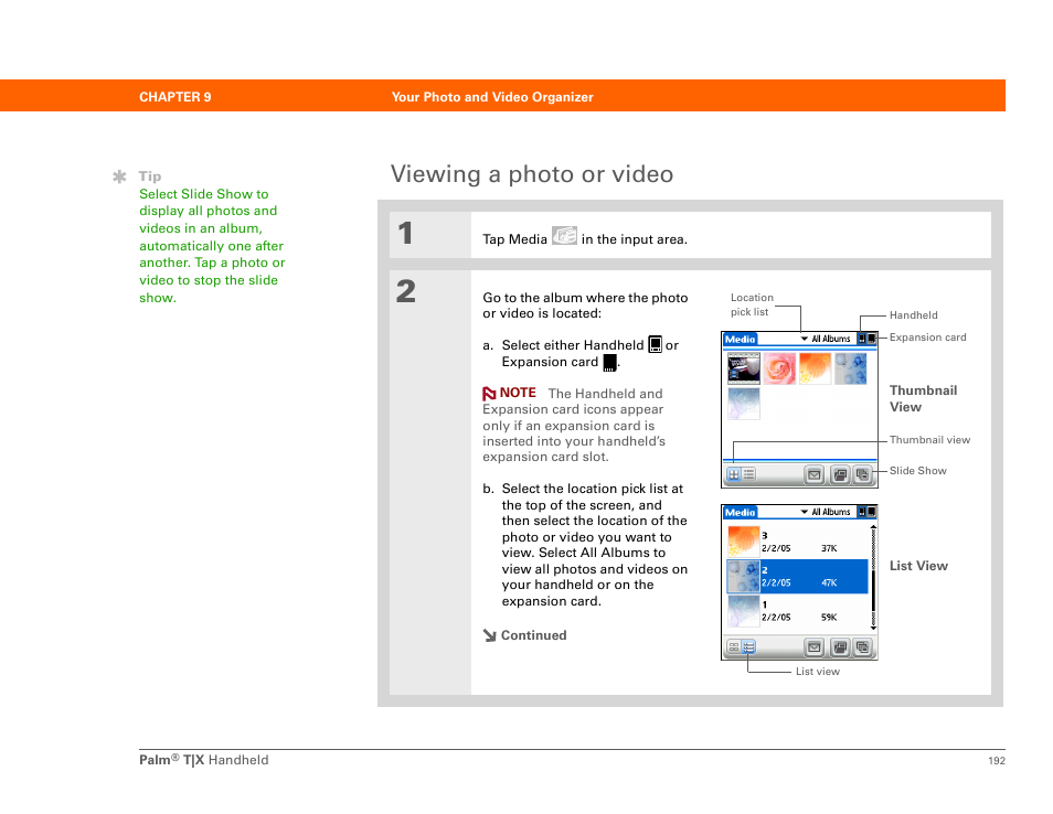 Viewing a photo or video | Palm TX User Manual | Page 214 / 690