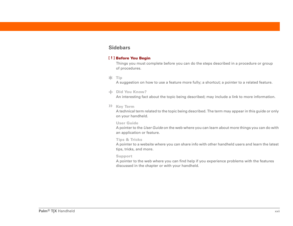 Sidebars | Palm TX User Manual | Page 22 / 690