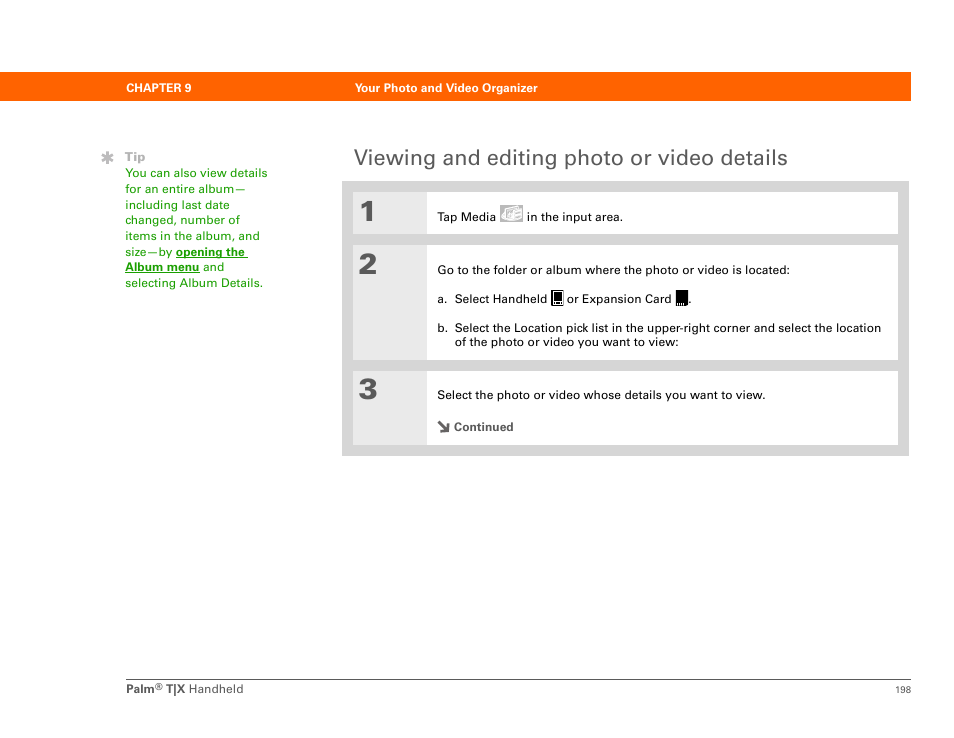 Viewing and editing photo or video details | Palm TX User Manual | Page 220 / 690