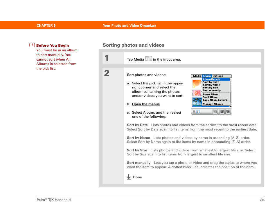 Sorting photos and videos | Palm TX User Manual | Page 227 / 690