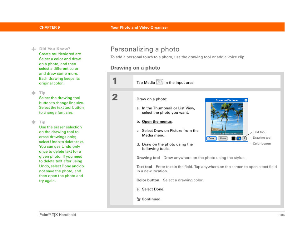 Personalizing a photo, Drawing on a photo | Palm TX User Manual | Page 228 / 690