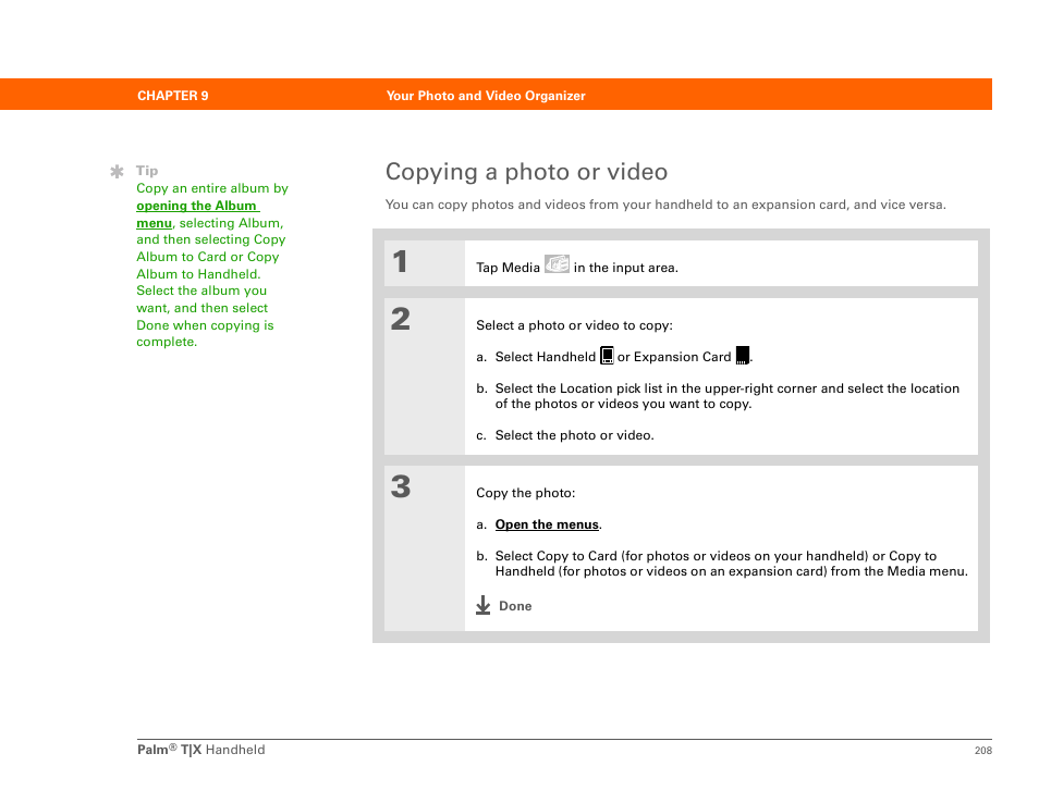 Copying a photo or video | Palm TX User Manual | Page 230 / 690