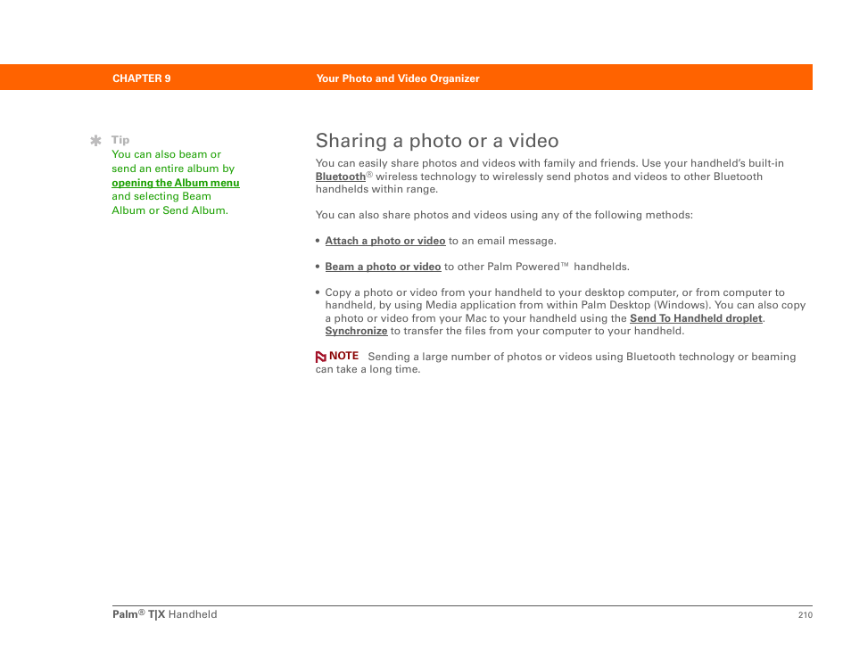 Sharing a photo or a video | Palm TX User Manual | Page 232 / 690