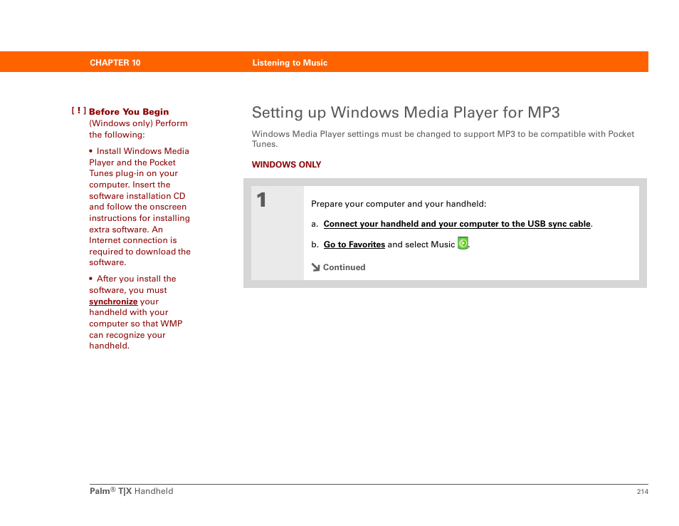 Setting up windows media player for mp3 | Palm TX User Manual | Page 236 / 690