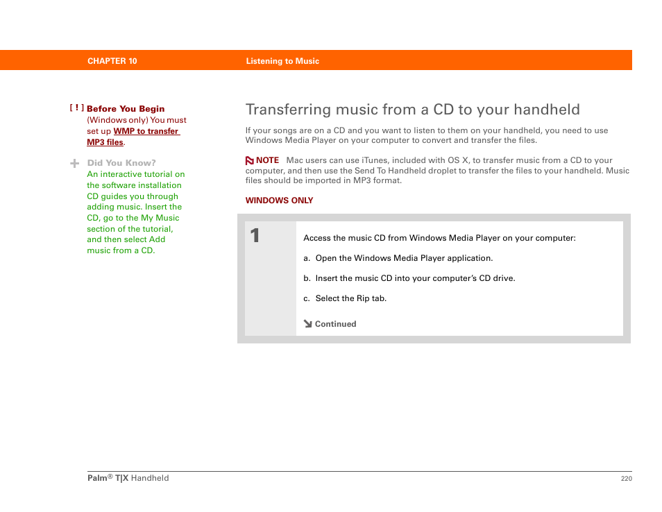 Transferring music from a cd to your handheld | Palm TX User Manual | Page 242 / 690