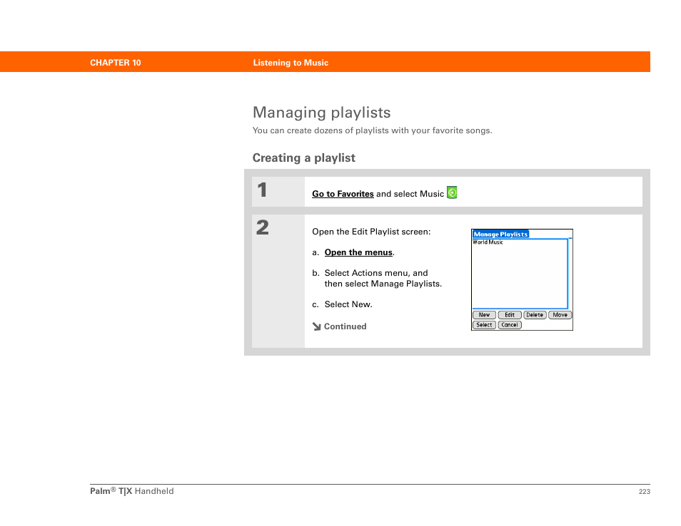 Managing playlists, Creating a playlist | Palm TX User Manual | Page 245 / 690