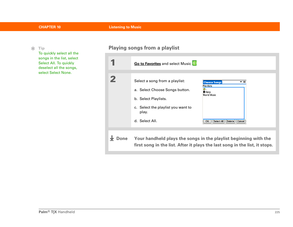 Playing songs from a playlist | Palm TX User Manual | Page 247 / 690