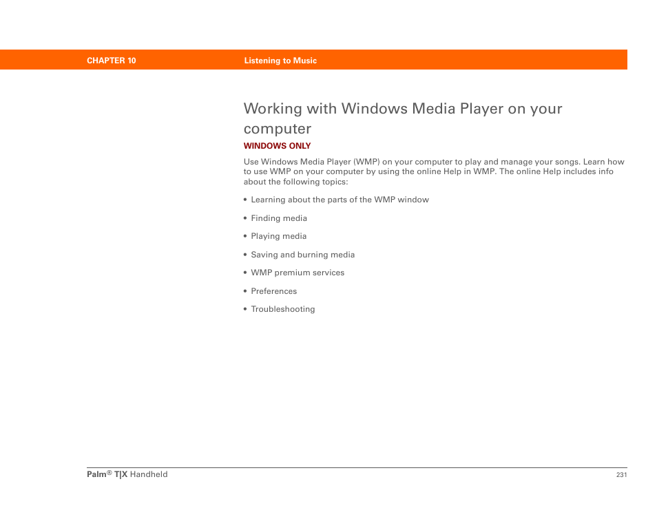 Working with windows media player on your computer | Palm TX User Manual | Page 253 / 690