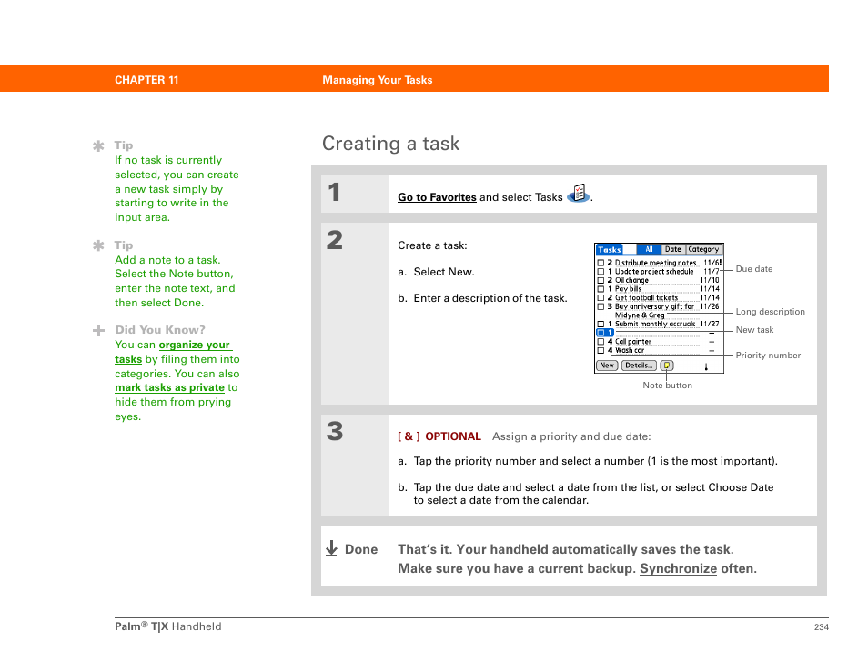 Creating a task | Palm TX User Manual | Page 256 / 690