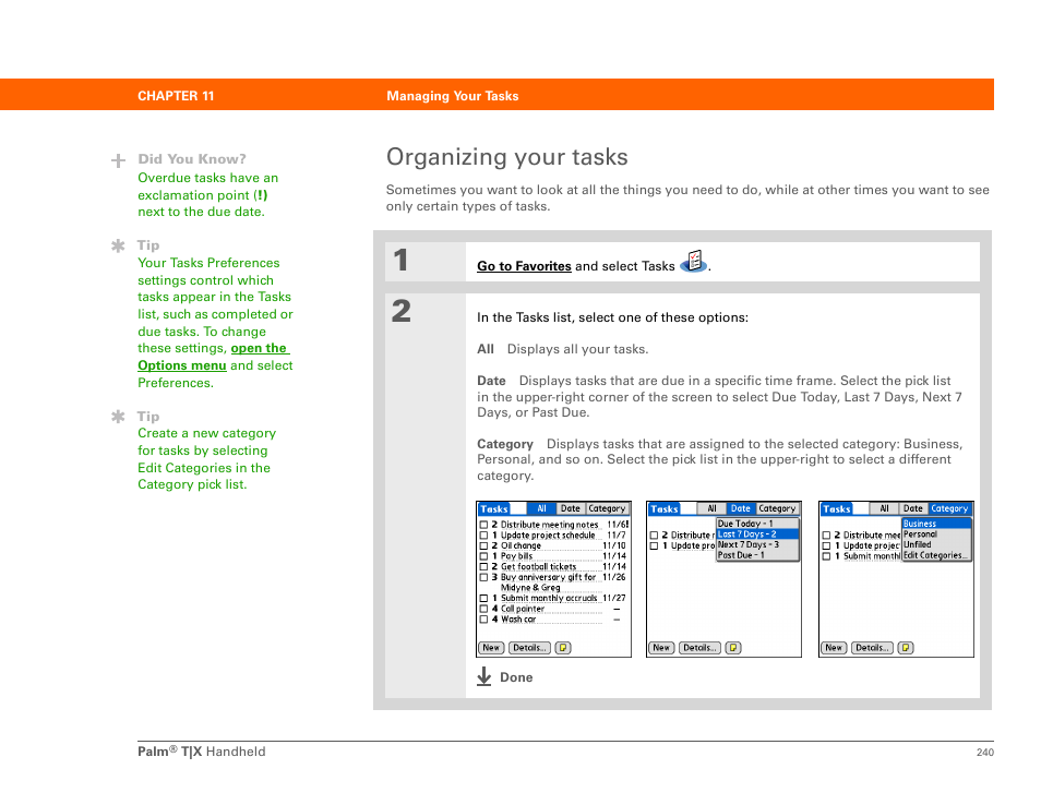 Organizing your tasks | Palm TX User Manual | Page 262 / 690