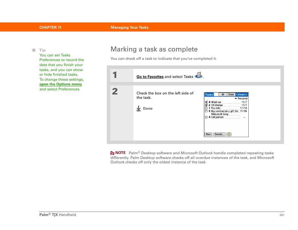 Marking a task as complete | Palm TX User Manual | Page 263 / 690