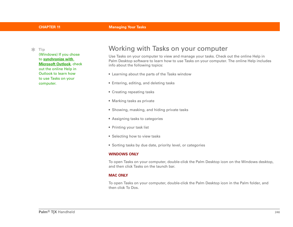 Working with tasks on your computer | Palm TX User Manual | Page 268 / 690