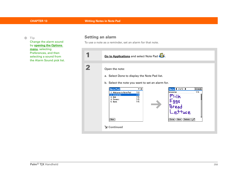 Setting an alarm | Palm TX User Manual | Page 280 / 690